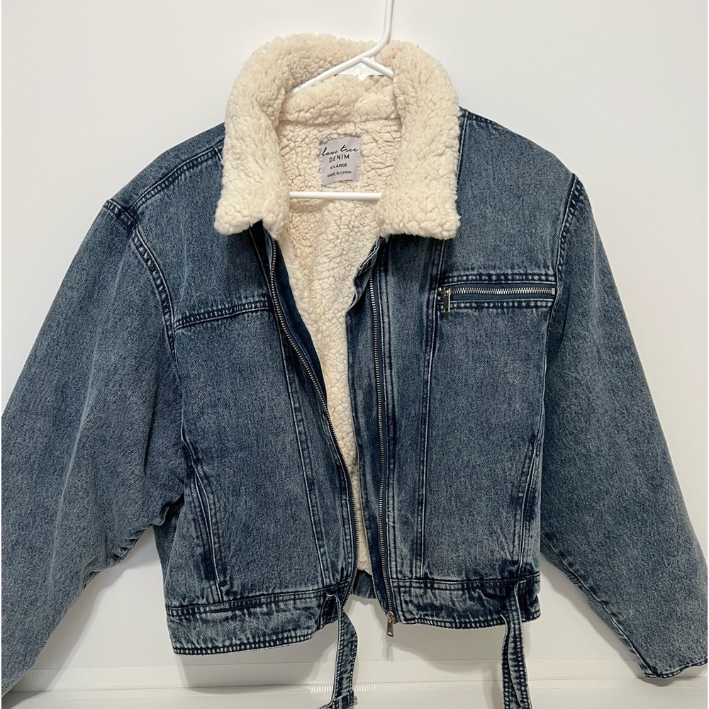 Denim jacket lined with soft fuzzy plush on the inside